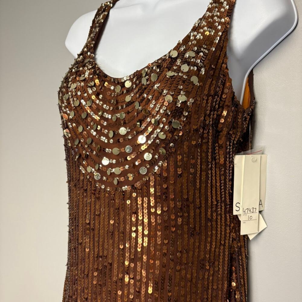 NWT Scala 100%‎ Silk Bronze Sequin Sleeveless Dress Womens Sz 10 - Picture 2 of 11